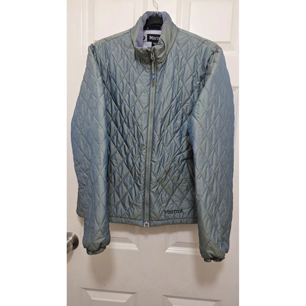 Marmot Quilted‎ Jacket Mens Medium Green Grey Metallic Diamond Stitch Puffer
